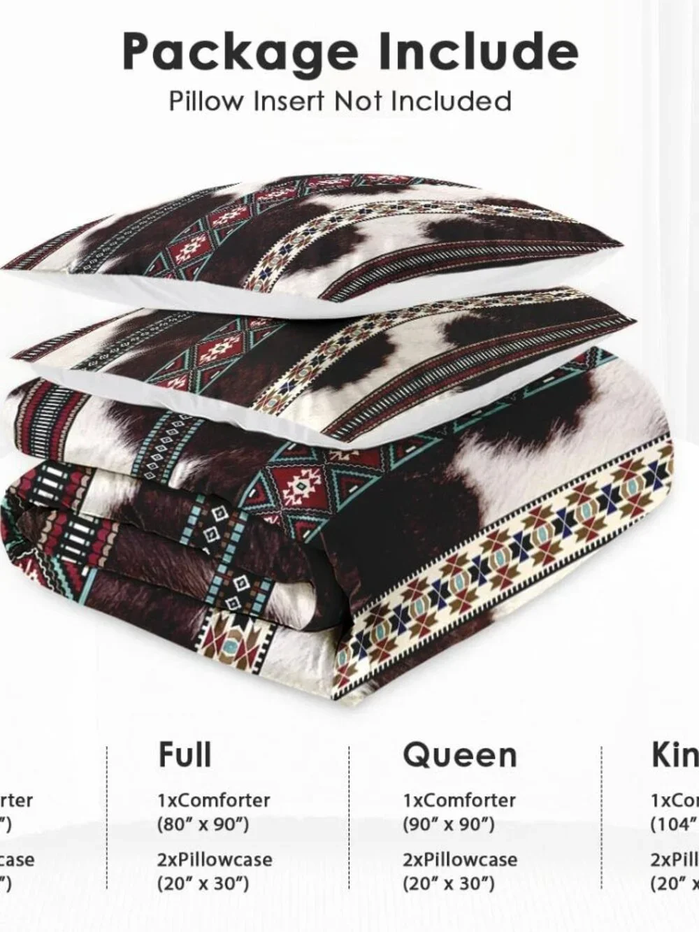 Queen Comforter Set, 3 Pieces Cowhide Cow Bedding, All Season | Western Vintage